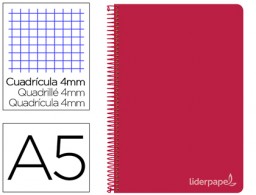Cuaderno espiral Liderpapel Witty 4º tapa dura 80h 75g c/4mm. color rojo